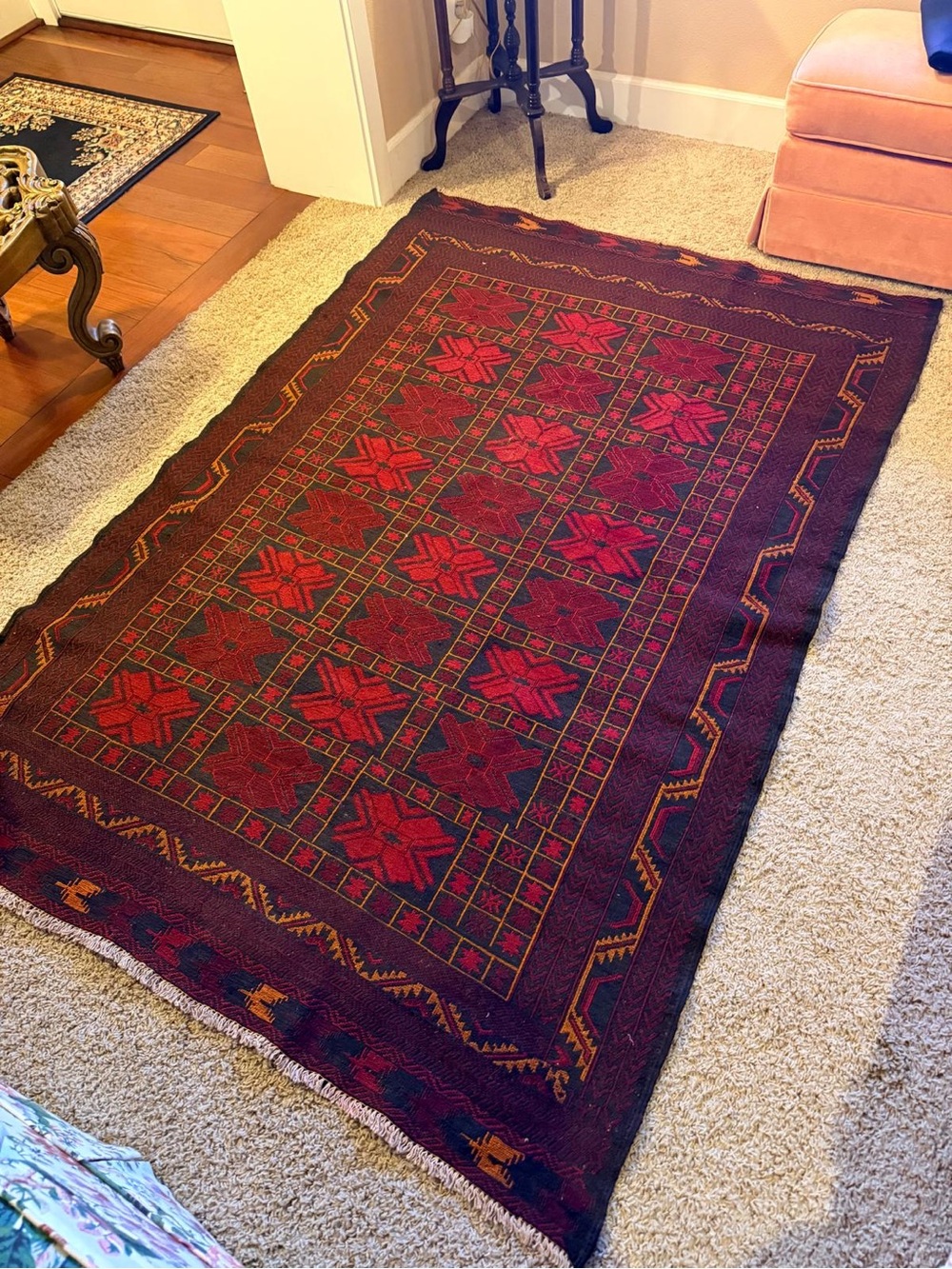 Handwoven Red and Burgundy Geometric Area Rug